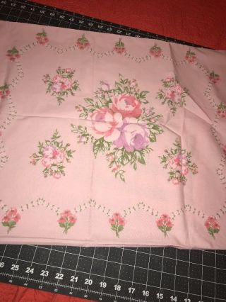 Vintage Pink Floral Roses Pillowcase Bedding Linens Flowers Mcm