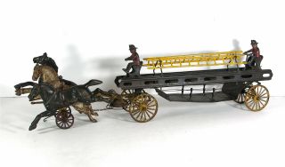 1890s Cast Iron Horse Drawn Fire Engine / Ladder Truck Wagon By Wilkins 28 Inch