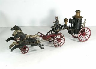 Ca1900 Cast Iron Horse Drawn Fire Engine Pumper By Hubley Massive Size 19.  5 Inch