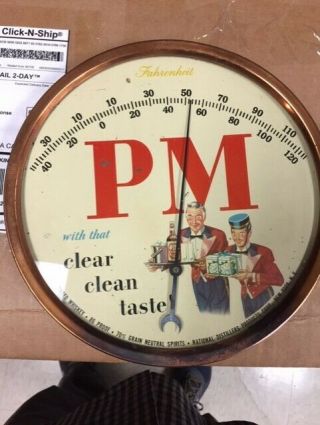 Vintage Copper Thermometer Round Pm Whiskey