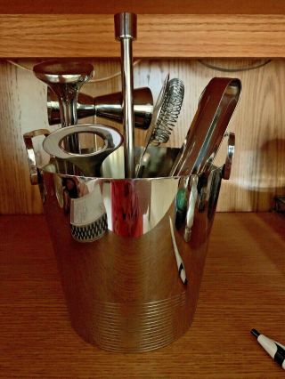 Crate And Barrel Deco Gatsby Bar Set Ice Bucket Tools Metal Steel Retro 538 - 477