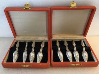 Vintage Sterling Silver Corn Holders Set Of 8 (4 Pairs) Very Good Box