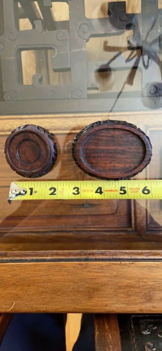Set of 2/Two Small Vintage Wood Wooden Vase Stand Base Display Asian China 2