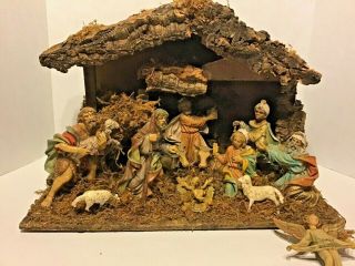Vintage Large Nativity Set Italy Music Box Musical Silent Night Christmas Figure