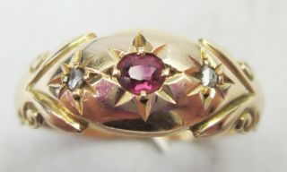 Antique Victorian 18ct Gold Ruby & Diamond Gypsy Ring Size P Chester