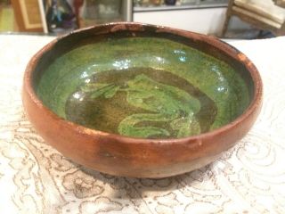 Vintage Mid Century Mexican Folk Art Pottery Bowl Size 7x2”