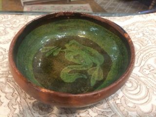 Vintage Mid Century Mexican Folk Art Pottery Bowl Size 7x2” 2