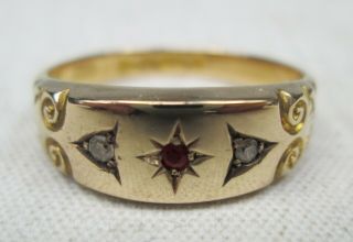 Antique Victorian 15ct Gold Ruby & Diamond Gypsy Ring Size O Chester 1894