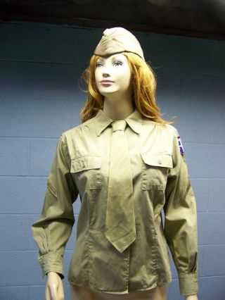 Wwii U.  S.  Army Wac Waac Womans Female Ladys Khaki Shirt And Khaki Tie