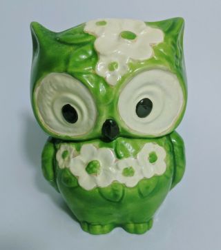 Green Owl Ceramic Planter - Mid Century Modern Vintage Mcm