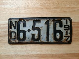 1917 North Dakota Vintage License Plate,  Orig. ,  Gray ? & Black,  6 - 516 Debossed