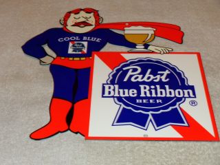 Vintage Pabst Blue Ribbon Beer Man Die - Cut 12 " Metal Alcohol Gasoline & Oil Sign