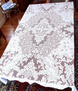 Vintage White Quaker Lace Tablecloth 80 " X 54 "