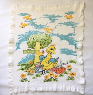 Vintage Sesame Street Thermal Baby Crib Blanket Big Bird 35 X 40 Vintage 1970s