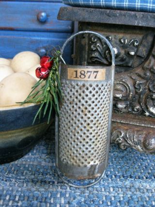 Small Early Antique Dark Tin Nutmeg Grater Dressed Up For Christmas Freeshipping