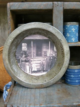 Antique Tin Toy Pie Pan W Old Photo Print
