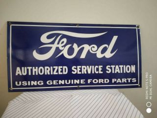 Porcelain Ford Authorized Service Station Enamel Sign Size 15  X 30 " Inches