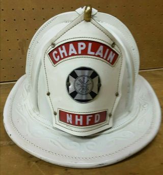 Vintage Cairns & Brothers White Leather Fireman Fire Helmet Chaplain Nhfd 1950s