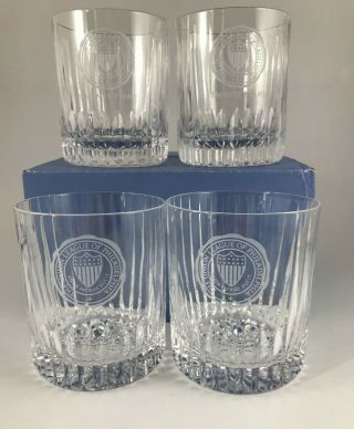 4 The Union League Of Philadelphia Crystal Etched Ribbed On The Rocks Glasses