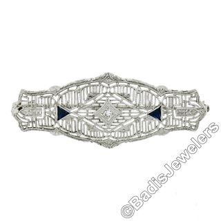 Antique Art Deco 14k Gold Diamond Sapphire Detailed Filigree Milgrain Pin Brooch