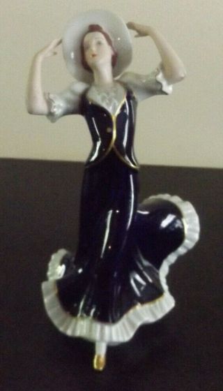 Royal Dux Cobalt Blue Elegant Lady With Hat Figurine,  9 " Tall,  432