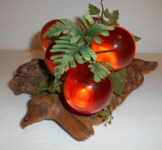 Vintage Manzanita Root Burl Base With Amber Lucite Balls Leaf Decoration Decor