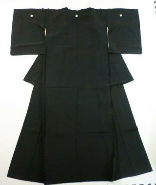 Japanese Vintage Kimono,  Silk,  Black,  Family Crest N081503