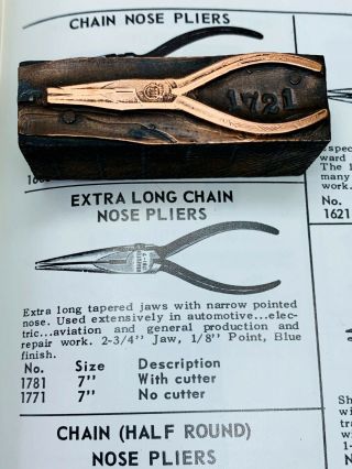 Antique Copper Letterpress Print Wood Block Chain Nose Pliers Cintinatti Ohio