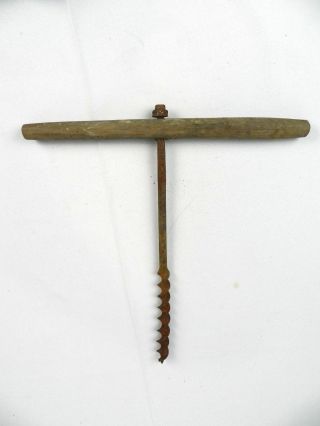Vintage Antique Wooden " T " Handle 1/2 " Bore Auger Hand Drill Bit Tool
