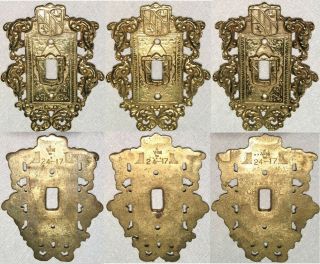 Three Vintage Brass Single - Switch Plates By Virginia Metalcrafters C.  1955