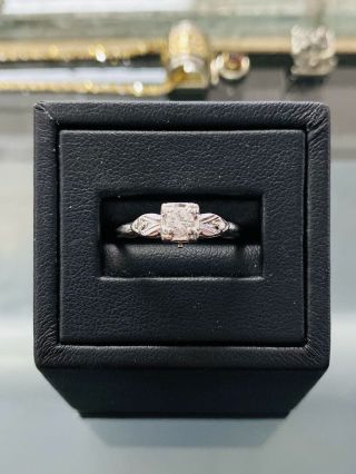 Vintage 14k White Gold Diamond Engagement Ring,  Size 9,