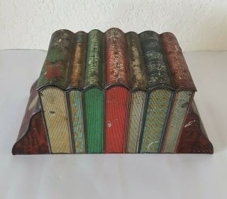 Antique Huntley & Palmers England Biscuit Tin Box Books Between Book Ends Rare