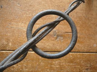 HARNESS RING HORSE TIE on FOUR HEAVY GAUGE BARBLESS LINES - ANTIQUE BARBED WIRE 2