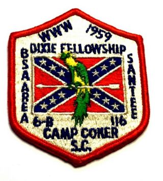 1959 Dixie Fellowship Scout Patch Www Bsa Area 6 - B Camp Coker,  Sc Santee 116