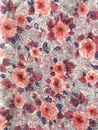 2 Yd 14 " Vintage Pink Purple Abstract Rose Floral Print 37 " Wide Cotton Fabric