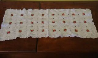 Vintage Table Runner Or Dresser Scarf Hand Crocheted Flower Design White Red