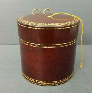 Italian Leather String Holder Box and Scissors Italy Vintage Gilt Desk Accessory 3