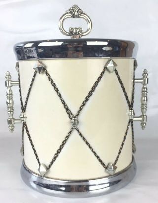 Vintgage Ice Bucket With Lid Mid Century Modern Barware Drum