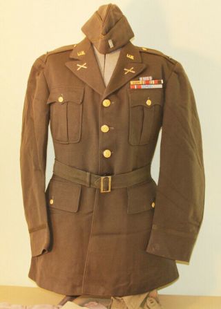 Wwii U.  S.  Army Artillery Officers Dress Uniform Pink And Greens With Ribbons