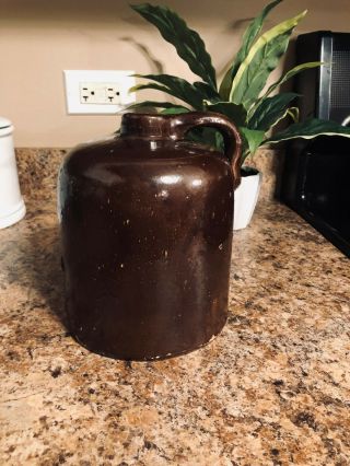 Vintage Antique/primitive Brown Salt Glazed Stoneware 7 1/2” Jug Euvc