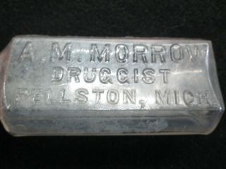Antique Apothecary Bottle A,  M.  Morrow Druggist Pellston,  Michigan 2