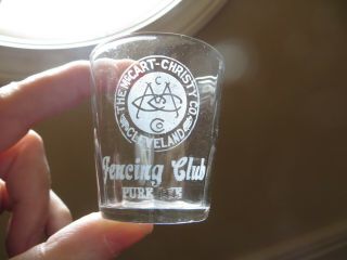 Etched Pre Pro Whiskey Shot Glass Fencing Club Pure Rye Cleveland Ohio Mccart