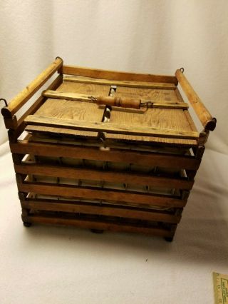 Vintage Wooden Egg Crate - Egg Crate With Paper Inserts And Wood Eggs
