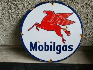 Vintage Mobilgas Gasoline 11 3/4 " Porcelain Gas & Oil Sign,  Lubster