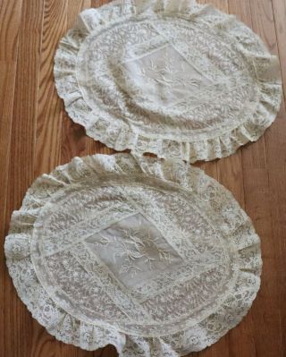 2 Vintage Normandy Lace Pillow Shams Covers Cases