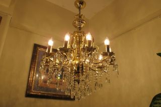 ANTIQUE Vintage French 10 Arms Crystal Chandelier Lamp Light Luster 1960 ' s 22 in 2
