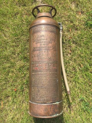 Vintage Copper Fire Extinguisher 2.  5 Gal Champion - W.  S.  Darley & Co Chicago