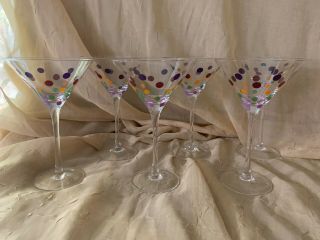 Pampered Chef Multi Color Polka Dot Martini Glasses Set Of 6 Vgc " Dots " Retired
