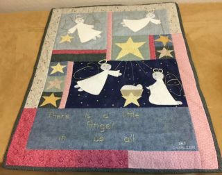 Country Christmas Quilt Wall Hanging,  Appliquéd Angels,  Stars,  Hand Made