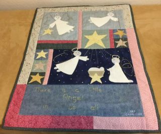 Country Christmas Quilt Wall Hanging,  Appliquéd Angels,  Stars,  Hand Made 2